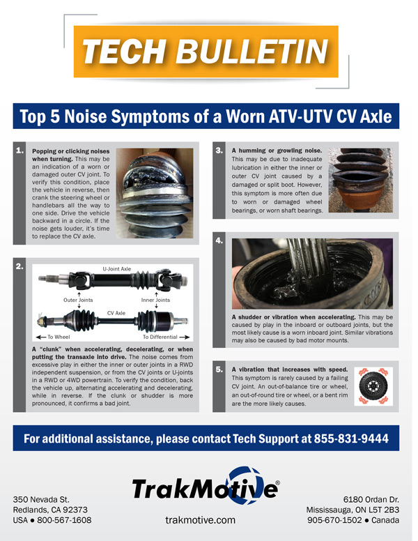 2/2017: Tech Bulletin—5 Noise Symptoms of a Worn ATV-UTV CV Shaft