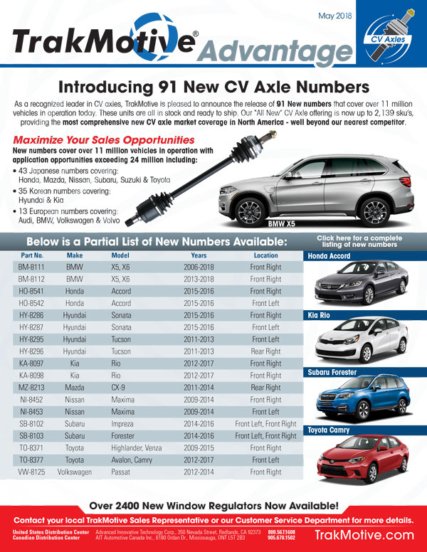 05/2018: Introducing 91 New CV Axle Numbers