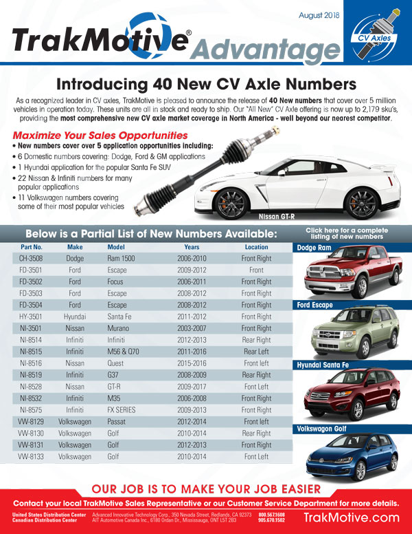 08/2018: Introducing 40 New CV Axle Numbers