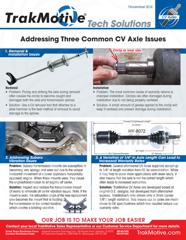 11/2018: TrakMotive Addressing Common CV Axle Issues