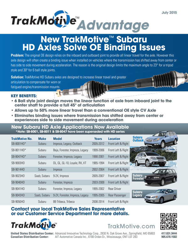 11/2018: Addressing Subaru HD Axle OE Binding Issues