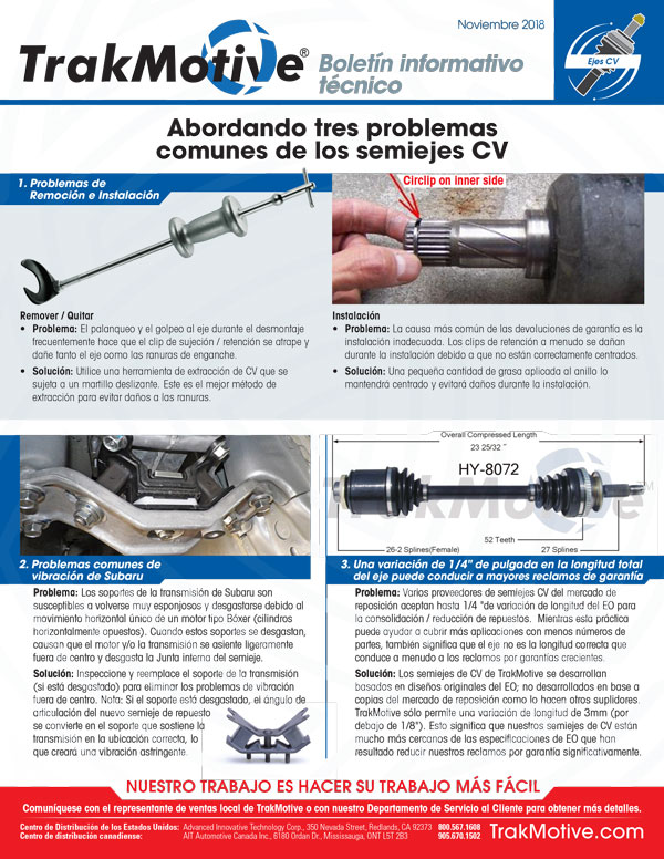 11/2018: Abordando tres problemas comunes de los semiejes CV