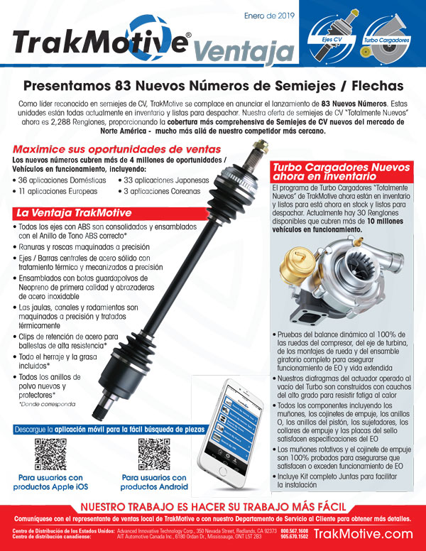 01-2019: TrakMotive Presentamos 83 Nuevos Números de Semiejes  Flechas