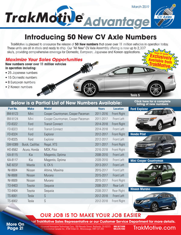 03/2019: TrakMotive Introduces 50 New CV Axles & Intermediate Shafts