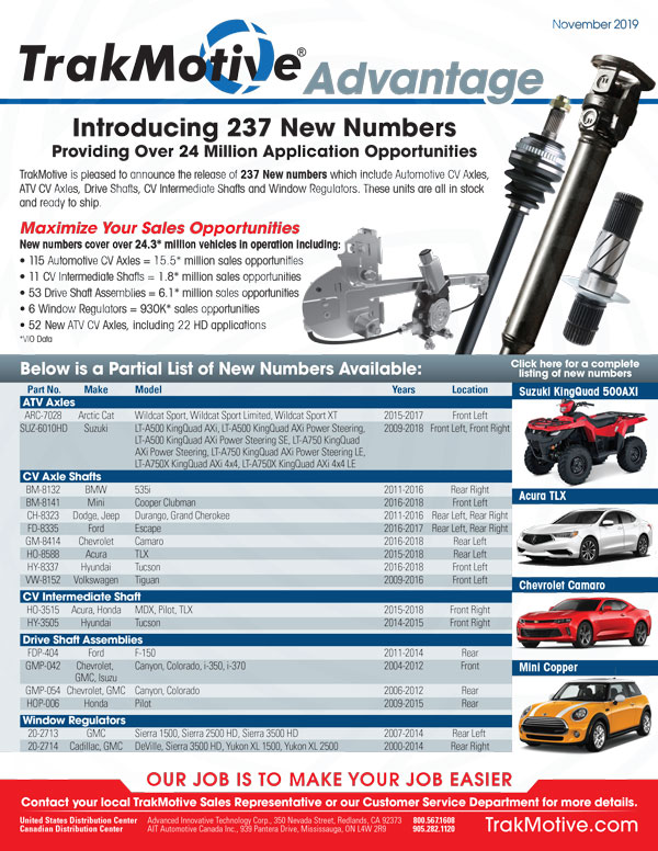 11/2019: TrakMotive Introduces 237 New Numbers