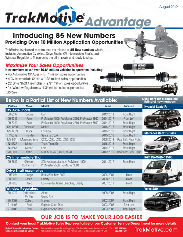 08/2019: TrakMotive Introduces 85 New Numbers