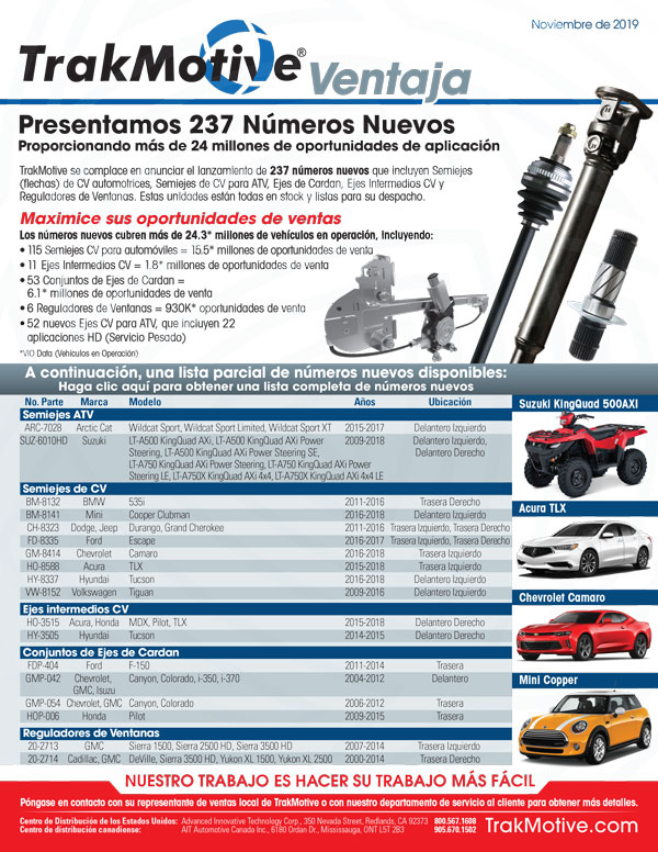 11-2019: TrakMotive Presentamos 237 Números Nuevos