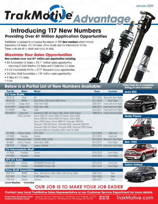 01/2020: TrakMotive Introduces 117 New Numbers