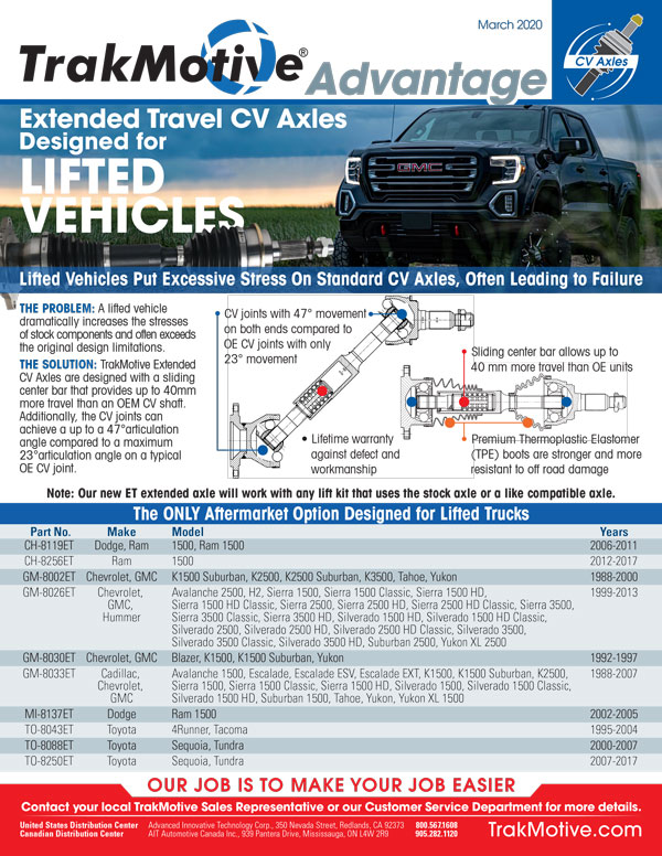 03/2020: New Extended CV Axles Designed Specifically for Lifted Vehicles