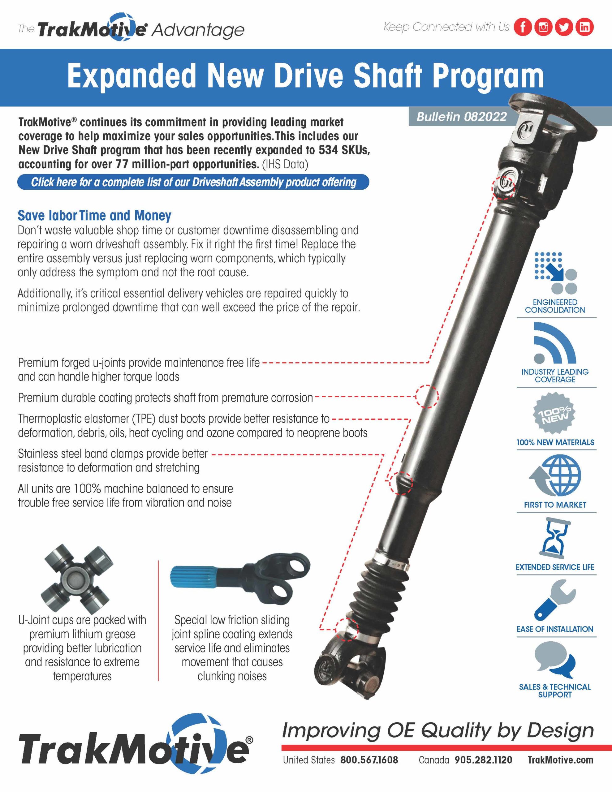 08/2022: TrakMotive Expanded New Drive Shaft Program